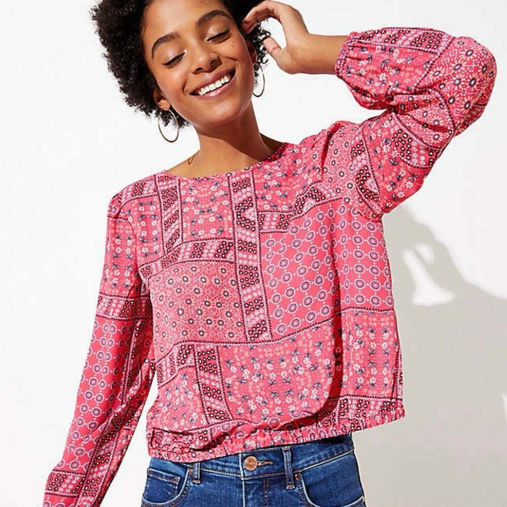NWT Loft Floral Mosaic V-Back Cropped Top SZ XL